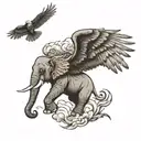 an elephant and an eagle soaring tattoo design idea