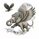 an elephant and an eagle soaring tattoo design idea