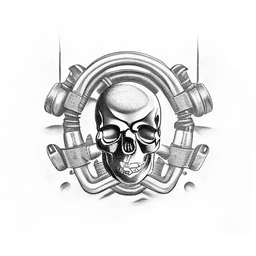 A new-school tattoo of a skull with car parts incorporated into its design, representing your passion for working in cars tattoo design idea