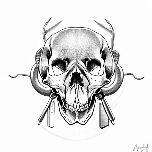 pit bull skull with tools built in tattoo design idea