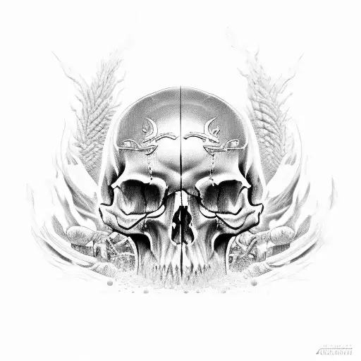 skull and car parts tattoo design idea