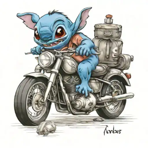 disney stitch on a motorbike racing tattoo design idea