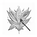 Weed leaf with man sitting inside tattoo design idea