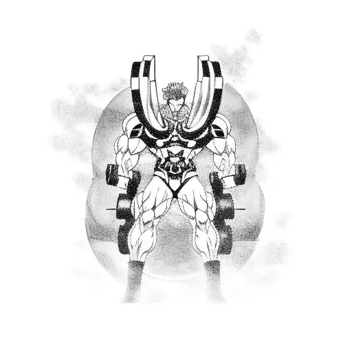 Combine your favorite anime character with a bodybuilding pose tattoo design idea