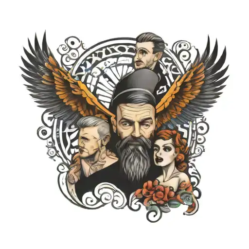 dad with son and daughter  tattoo design idea