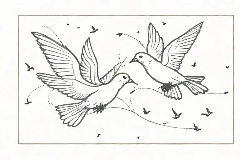5 fine line turtle doves fly away tattoo design idea