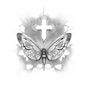 butterflies, mental health, cross, faith tattoo design idea