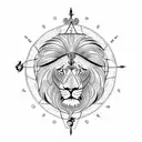 Lion with rose and compass tattoo design idea