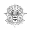 Lion with rose and compass tattoo design idea