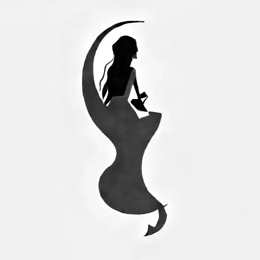 a woman sitting on a crescent moon tattoo design idea