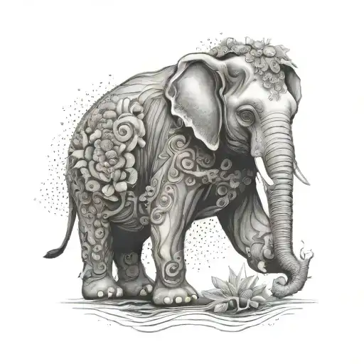 A unique fusion of a Buddha elephant and a kuala bear, representing harmony and balance in nature tattoo design idea