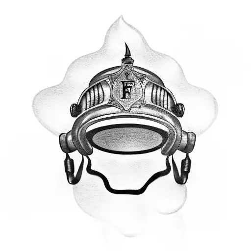 A tattoo of a firefighter's helmet with flames in the background to represent the occupation tattoo design idea