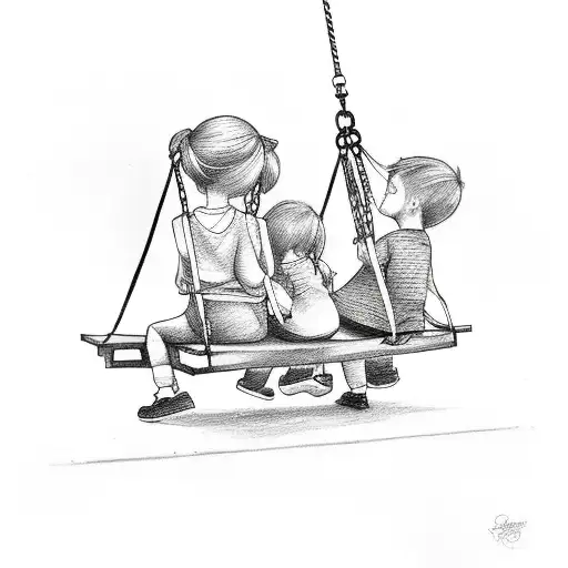 3 siblings  on a swing tattoo tattoo design idea