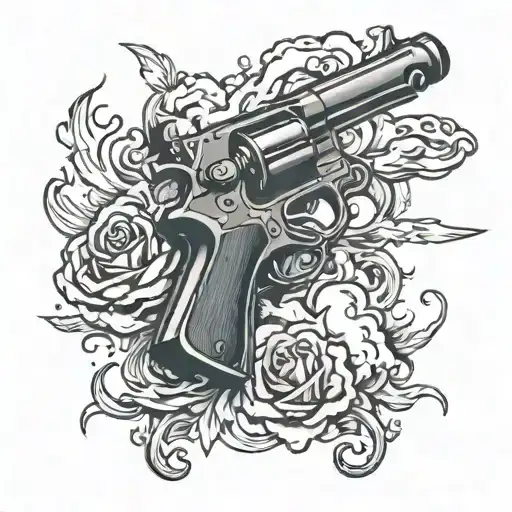 automatic gun with joint surrounded by smoke tattoo design idea