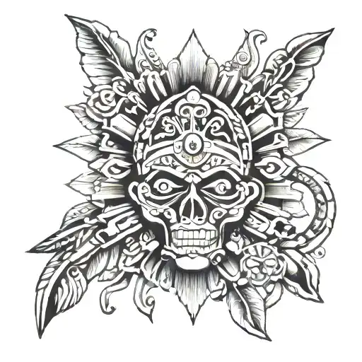 Aztec with catholic symbols tattoo design idea