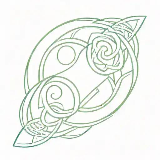 Create a fine line tattoo of Celtic park with a subtle Christian symbol incorporated tattoo design idea