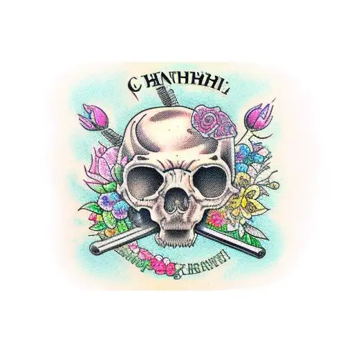 wrench with the name braham on the handel surrounded by flowers tattoo design idea
