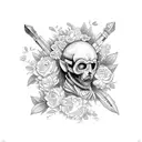 wrench with the name braham on the handel surrounded by flowers tattoo design idea