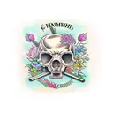 wrench with the name braham on the handel surrounded by flowers tattoo design idea