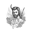 wrench with the name braham on the handel surrounded by flowers tattoo design idea