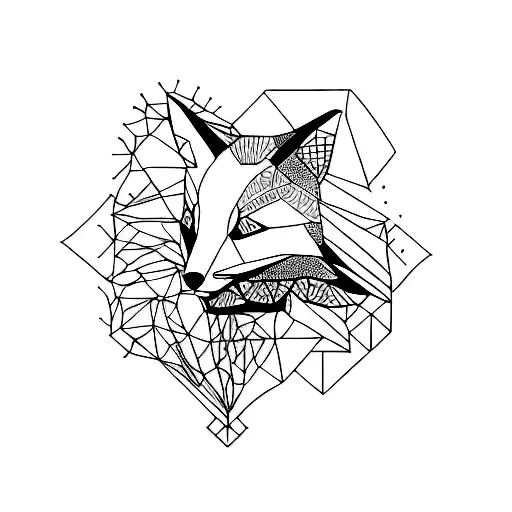 A minimalist tattoo of a fox head with intricate patterns resembling neural networks tattoo design idea