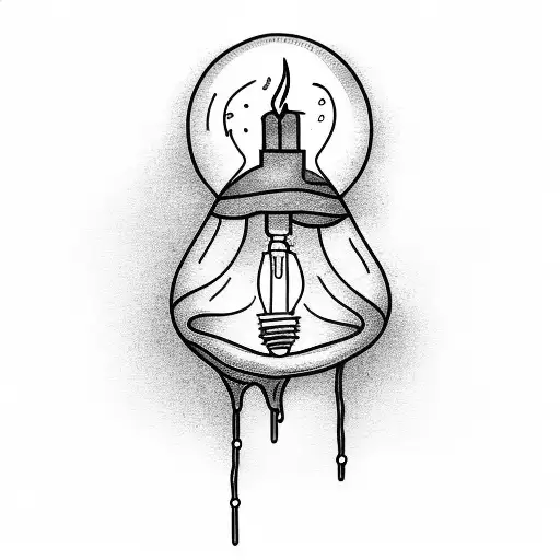 broken lightbulb with candle inside tattoo design idea