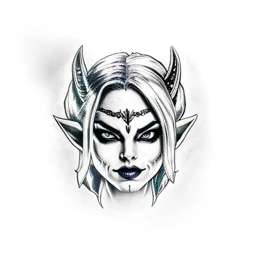 night elf designed like harley quinn tattoo design idea