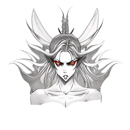 sexy anime succubus with red horns in a portrait tattoo design idea