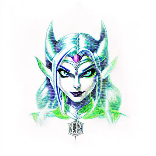 night elf designed like harley quinn tattoo design idea