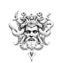 Poseidon with trident and waves  tattoo design idea