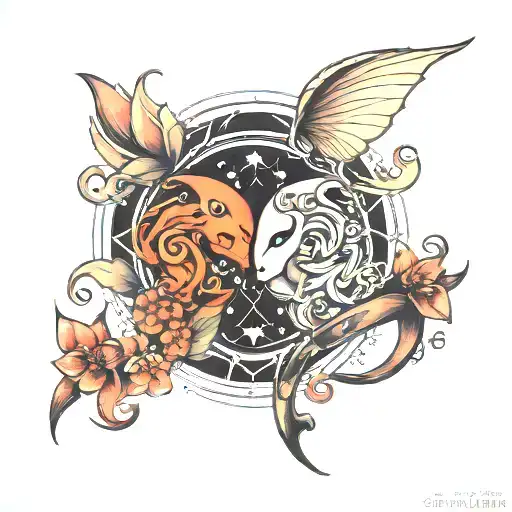 Gemini Pisces cancer tattoo design idea