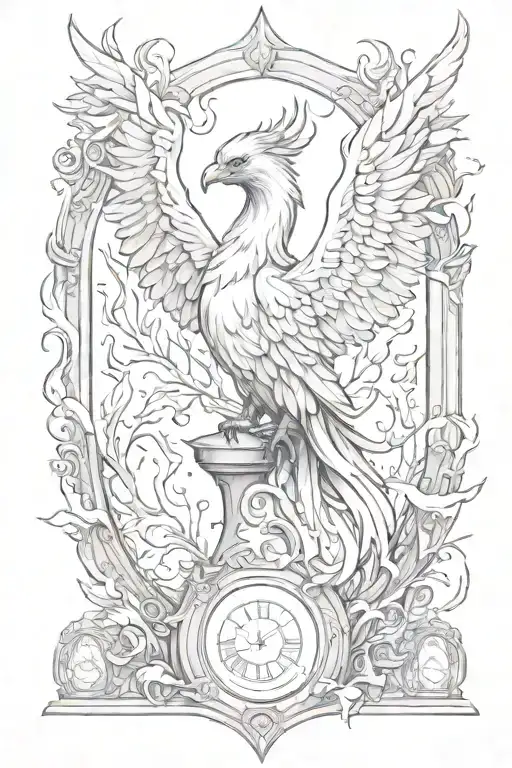 Phoenix rising from broken hourglass tattoo design idea