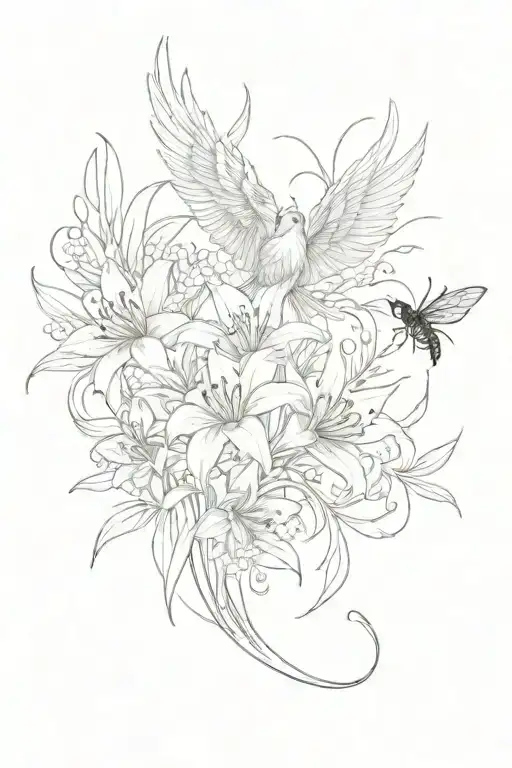 Phoenix and spider lilies tattoo design idea