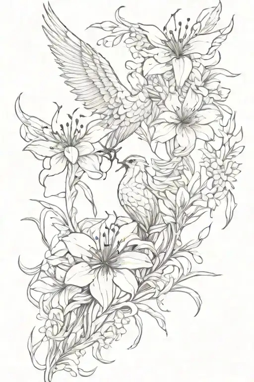Phoenix and spider lilies intertwined tattoo design idea