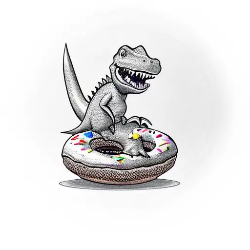 baby dino eating a 45 lb weight plate that is a donut tattoo design idea