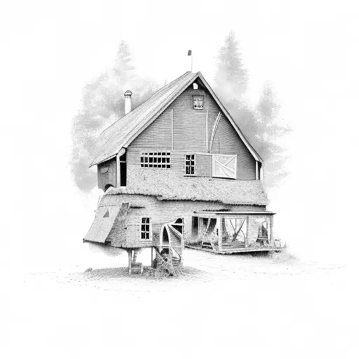 farm house outskirts tattoo design idea