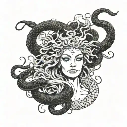 front face of medusa with chinese dragon on her head instead of snakes tattoo design idea