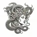 front face of medusa with chinese dragon on her head instead of snakes tattoo design idea