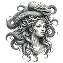 beautiful face of medusa with chinese dragon on her head tattoo design idea
