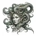 beautiful face of medusa with chinese dragon on her head tattoo design idea