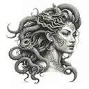 beautiful face of medusa with chinese dragon on her head tattoo design idea