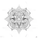 A beautifully intricate pentagram intertwined with delicate floral patterns tattoo design idea