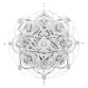 A beautifully intricate pentagram intertwined with delicate floral patterns tattoo design idea