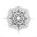 A beautifully intricate pentagram intertwined with delicate floral patterns tattoo design idea