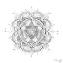 A beautifully intricate pentagram intertwined with delicate floral patterns tattoo design idea