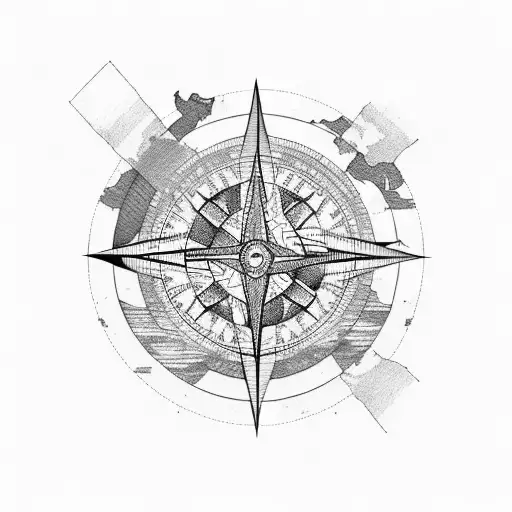 Creating a tattoo design that combines a compass, a world map, mountains, and a snowboard requires a balance of elements tattoo design idea