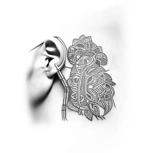 Filipino tribal behind ear down nexk tattoo design idea