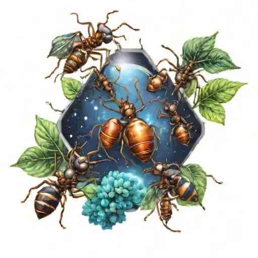 ants, trees, outer space tattoo design idea