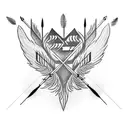 generate me a tattoo of 3 arrows. the two outer darts are made with stone tips and bird feathers and tattoo design idea