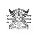 generate me a tattoo of 3 arrows. the two outer darts are made with stone tips and bird feathers and tattoo design idea